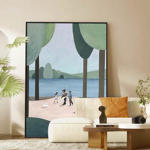 玄关莫兰迪色系装饰画客厅抽象艺术人物壁画小众风景意式极简挂画