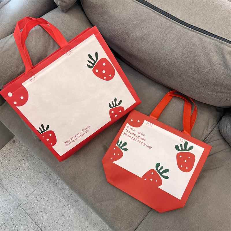 直销新款清新加厚可爱覆膜无纺布手提袋子衣物鞋盒兜子女装店商用
