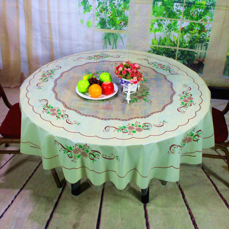 防滑免洗酒店餐桌布田园印花PVC圆形桌布防水防油防烫塑料台布