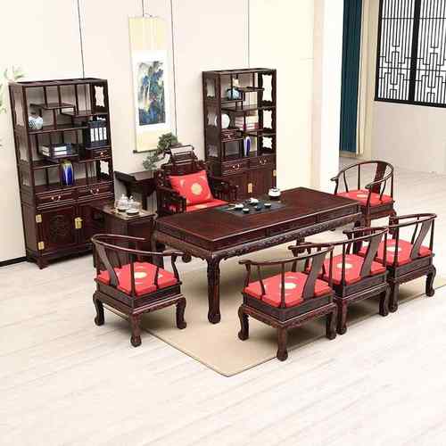 国标红木家具印尼黑酸枝红木茶桌茶台新中式功夫茶桌实木金狮茶台