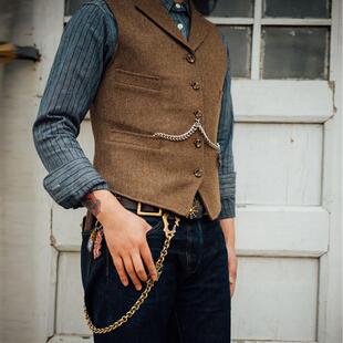 Vest Brown Business 39;s Tweed Suit Wool Men& Wedding