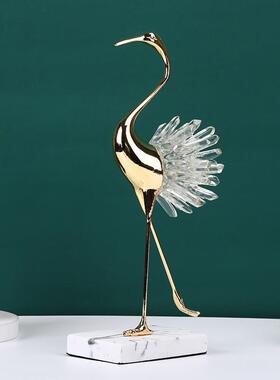 新款直销轻奢水晶仙鹤金属工艺品摆件乔迁礼物简约现代客厅玄关柜