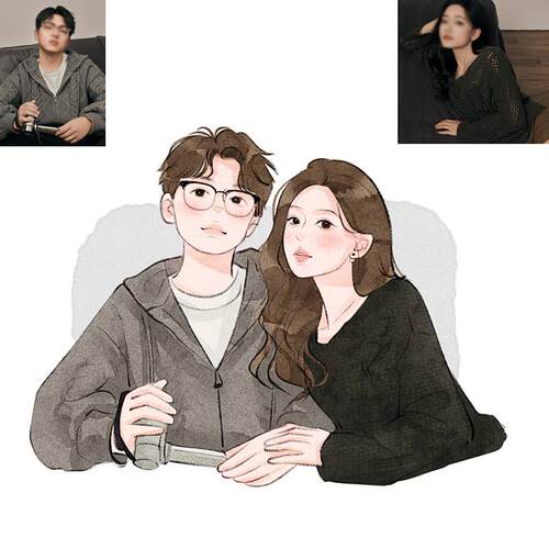 Q版手绘水彩卡通阿凡达设计夫妇动画真人照片漫画人物个性化绘画