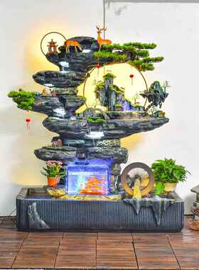 大型瀑布假山流水喷泉装饰客厅民宿庭院装饰高山景观鱼塘景观布置