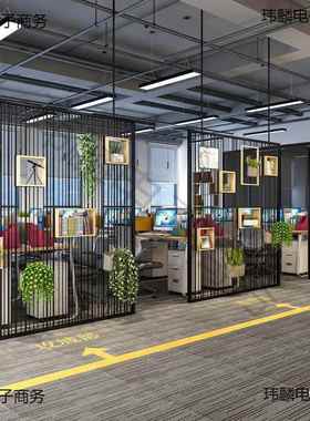 屏风公室办隔断餐客业厅39191卡座围挡展示架铁饰艺工风装墙简约