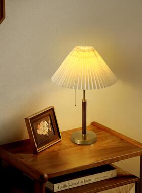 夜床头装台灯卧室灯百褶饰小灯白原蜡木中GUZ古书房客氛围灯