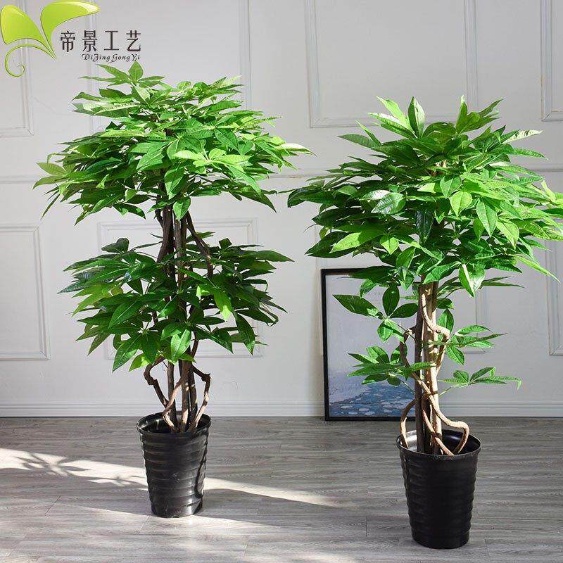 彷真发财树盆景真树杆环保人造植物落地家庭布景花卉入户花园招财