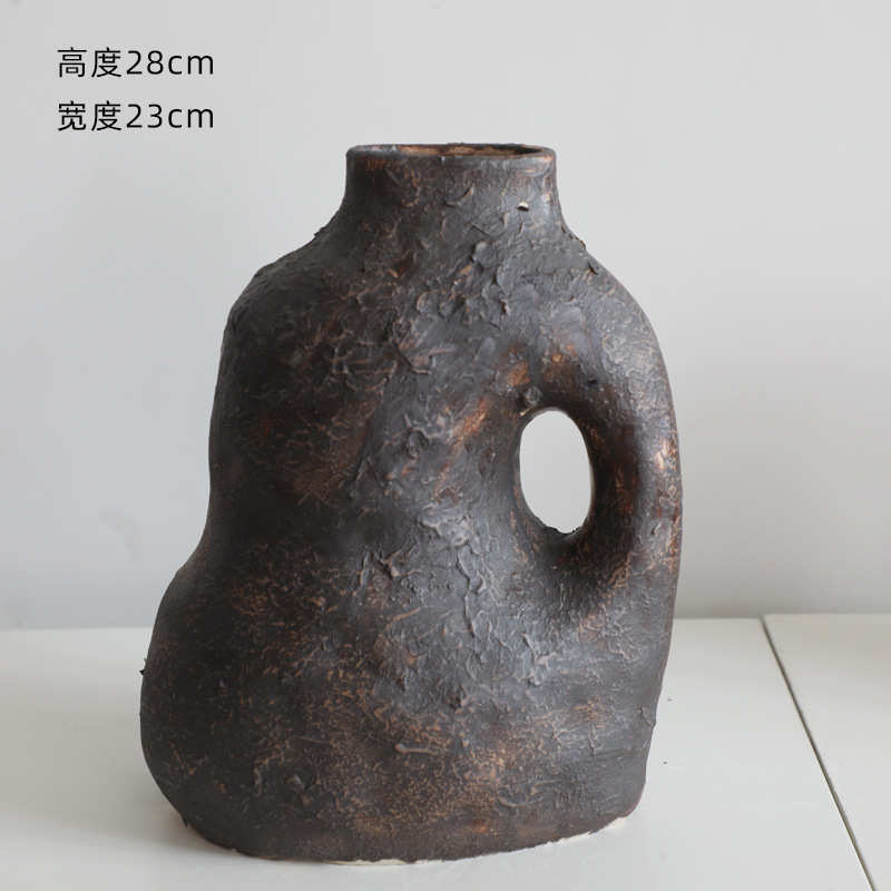 格调现代陶罐术装饰品花瓶色艺高级摆件大地寂侘复古软感客厅陶瓷