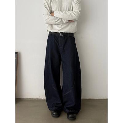INKNOTS美式复古牛仔裤 原色蓝香蕉裤 男女通用潮流休闲长裤