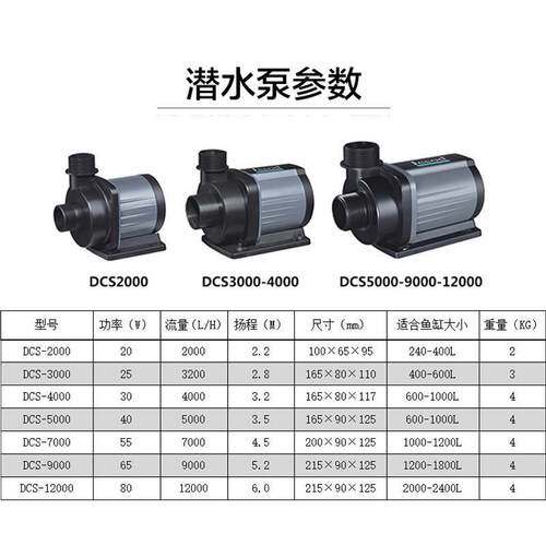 捷DCS20003000500070009000变频可调速静水族箱鱼缸潜水泵