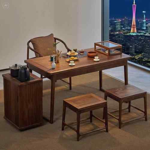 新中式实木茶桌椅组合现代简约客厅白蜡木黑胡桃木茶台