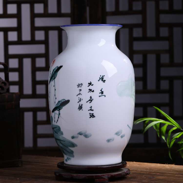 新手绘样板间中式瓷瓶陶瓷瓶摆件现代家居饰品纯花瓶冬瓜荷花装饰