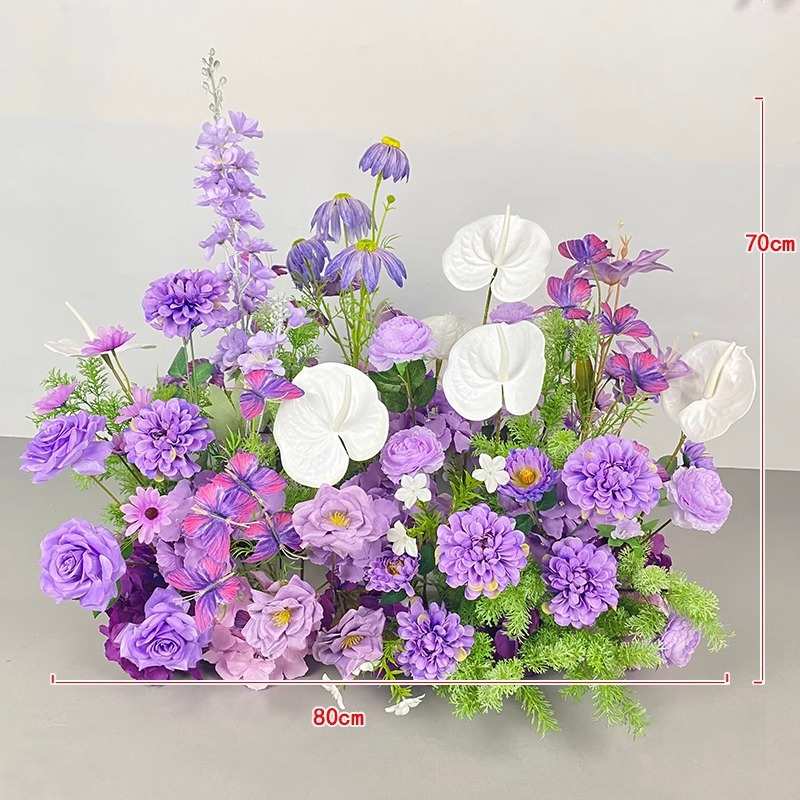 婚礼装饰紫色壁挂花艺 KT板墙面摄影背景布置仿真绢花挂花地排花