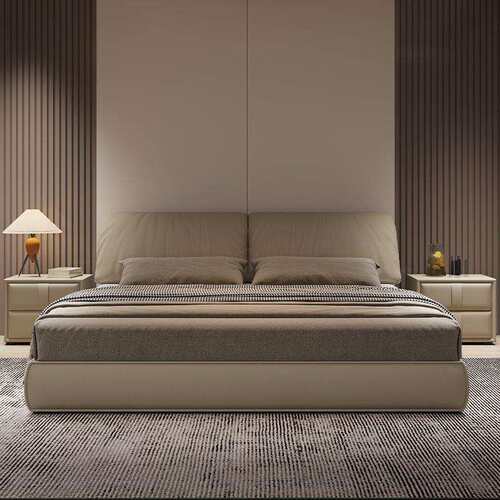 意式极简耳朵床双人1.8x2米小户型主卧婚床嵌入式皮艺床