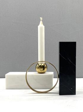 北欧摩登轻奢大理石金属烛台样板间别墅装饰品摆件复古创意蜡烛台