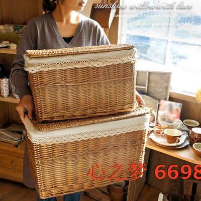 大号藤编蓝滕筐文件整理箱脏衣篮竹编柳编藤箱藤篮童装物收纳箱