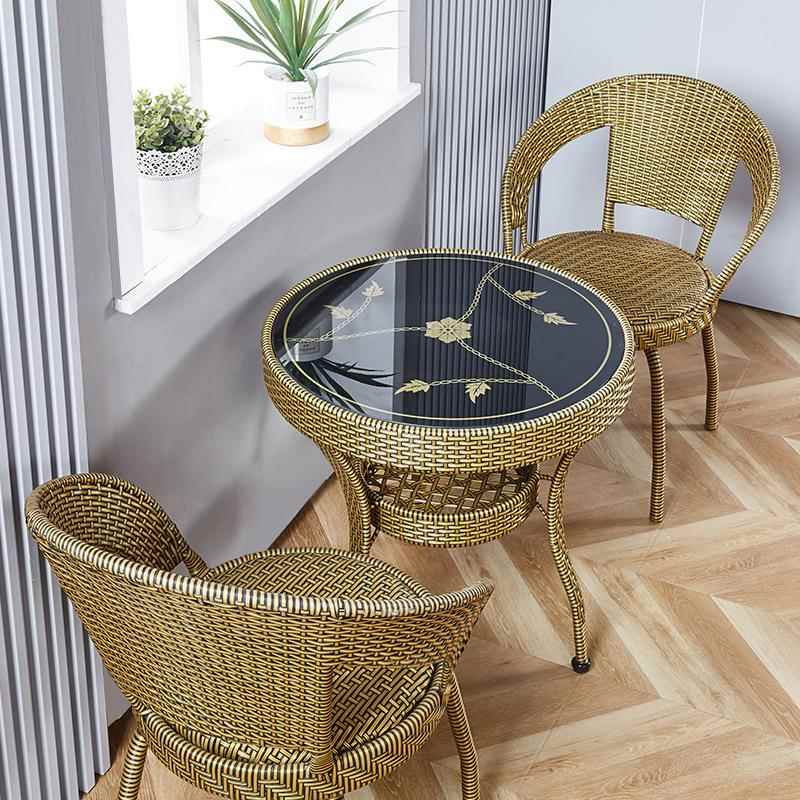 藤椅三件套阳台休闲桌椅组合靠背椅小方桌转椅茶几藤椅子五件套