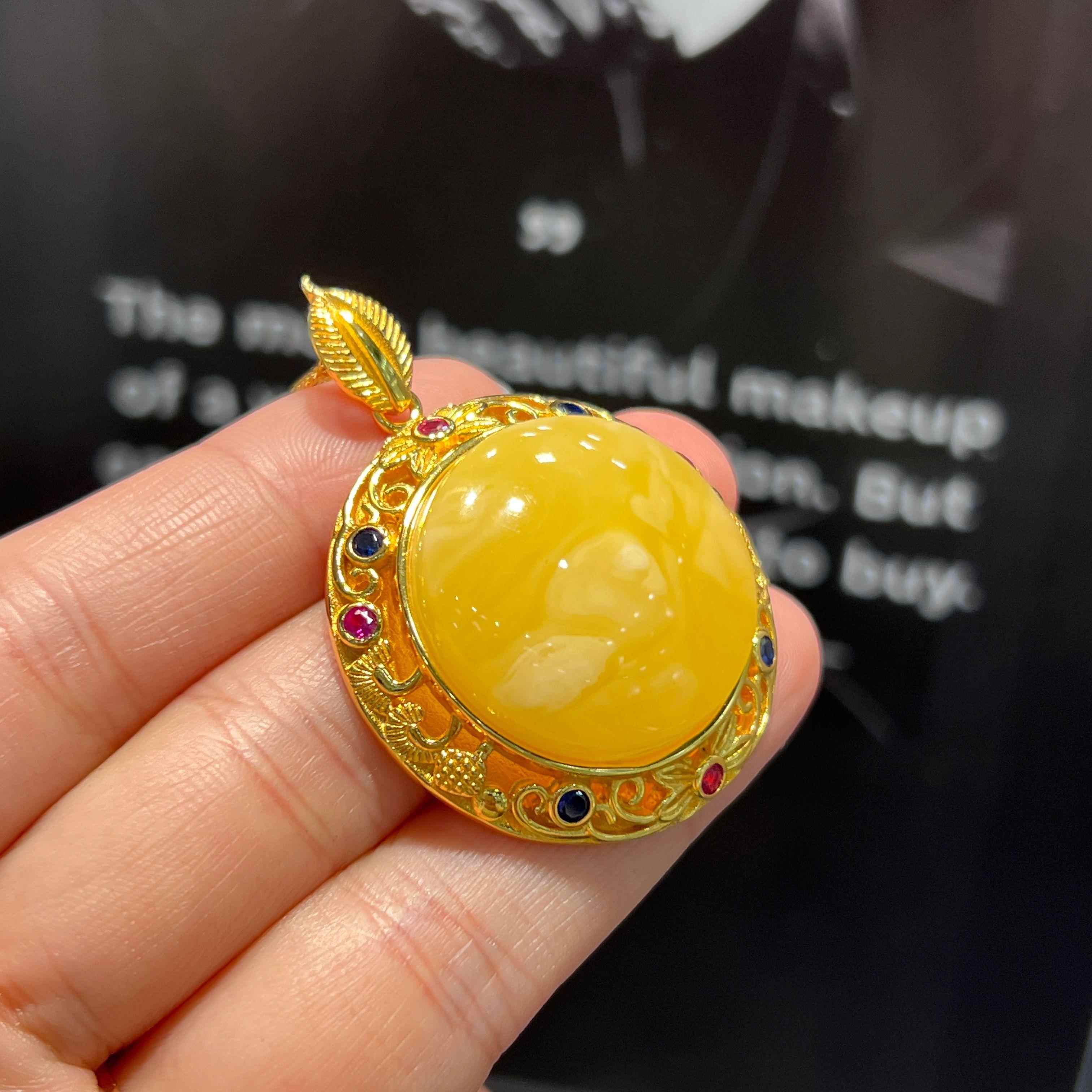 天天特价 天然蜜蜡吊坠白花纹琥珀宫廷风毛衣链 俄料原矿 女礼物