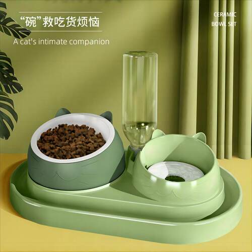 猫碗双碗自动饮水狗碗狗盆食盆泰迪饭盆宠物喝水狗狗陶瓷猫咪用品