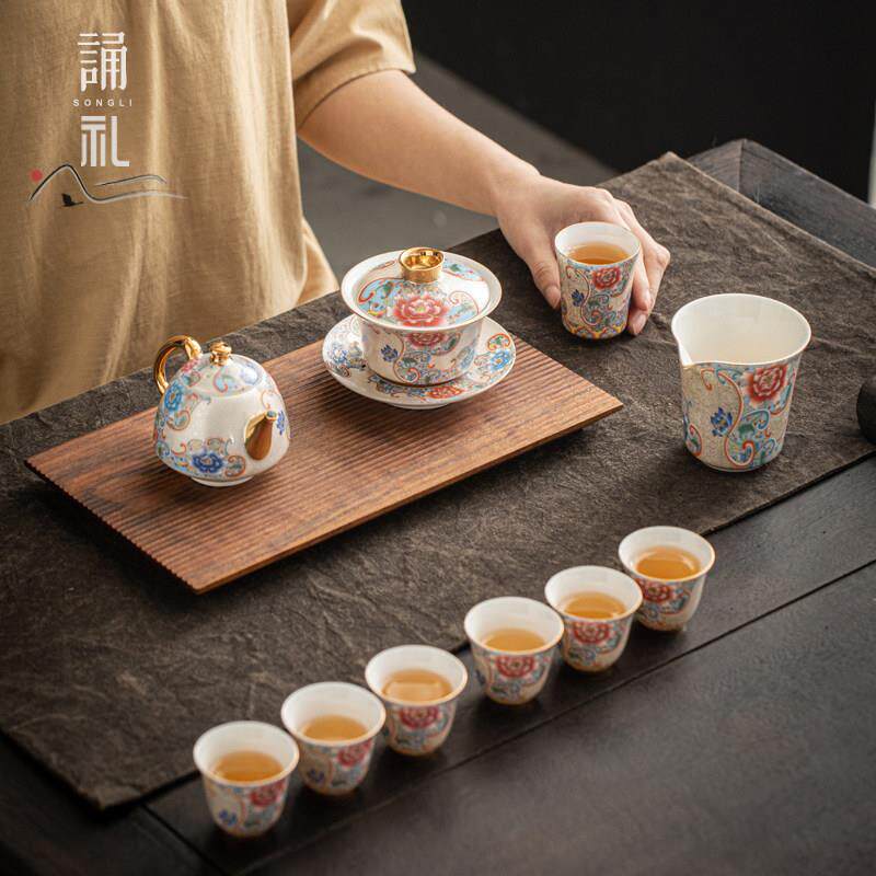 高档珐瑯彩掐丝茶具套组办公会客精致手工陶瓷盖碗茶壶家用礼盒装
