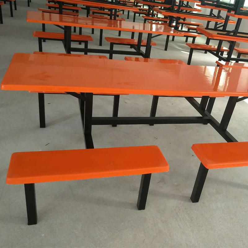 八人餐位玻璃钢连体桌学咨询客服食堂条凳圆凳餐桌校工椅厂员工食