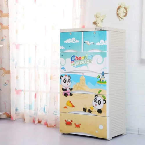 60A5五层拼图卡通双锁柜塑料五层衣服收纳柜衣物杂物置物柜