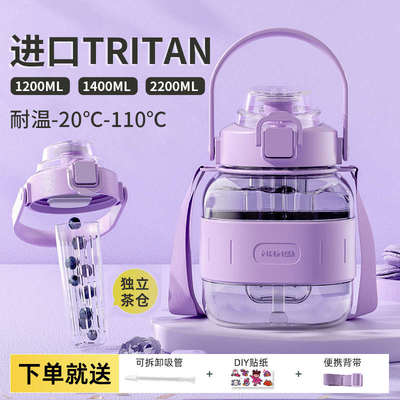 tritan网红吸管大肚杯女耐高温儿童夏季玻璃大容量水杯2000ml