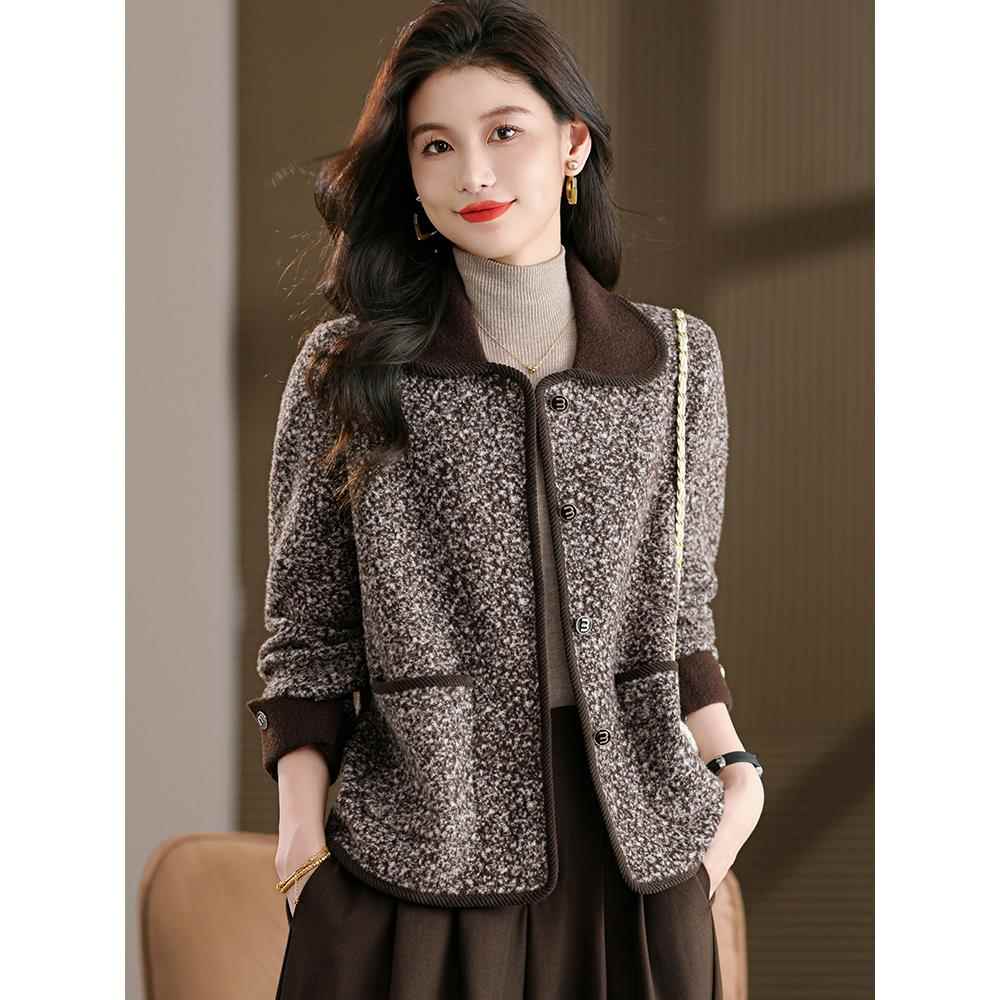 大码胖mm秋装毛呢开衫气质高级感时尚女装2025新款翻领外套女显瘦