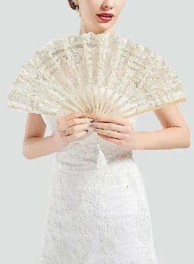 Chinese Folding Fans Vintage Bamboo Hand Fan Lace Silk