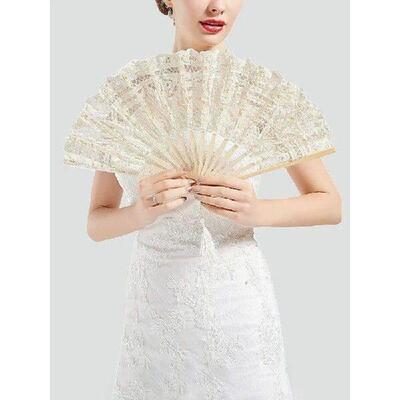 Chinese Folding Fans Vintage Bamboo Hand Fan Lace Silk