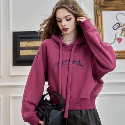 妖精粉色加绒加厚连帽卫衣外套女2025秋冬季新款小个子美短款上衣