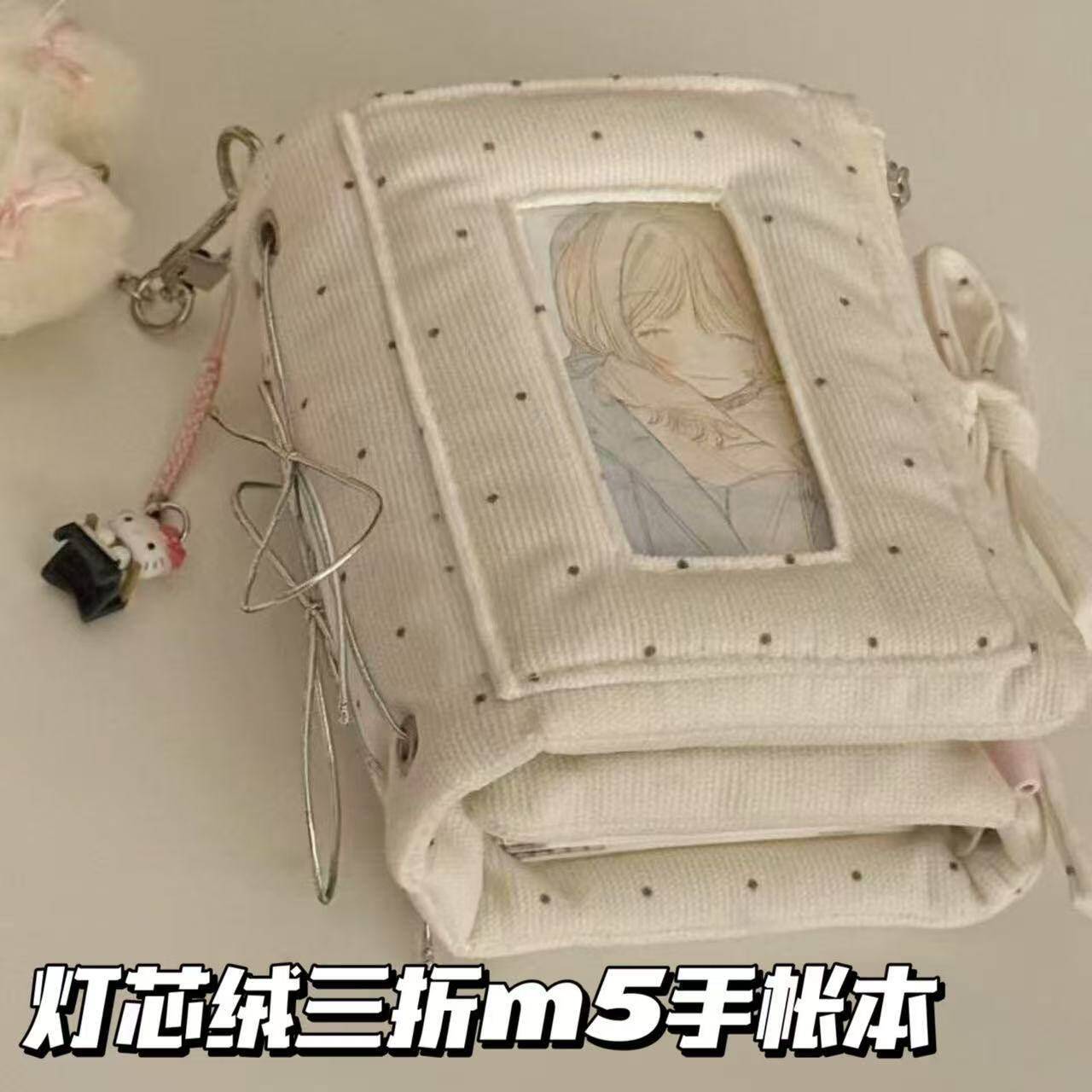 小红星书同款灯芯绒m5三折手账本韩星波点可拆卸活页记事笔版记本