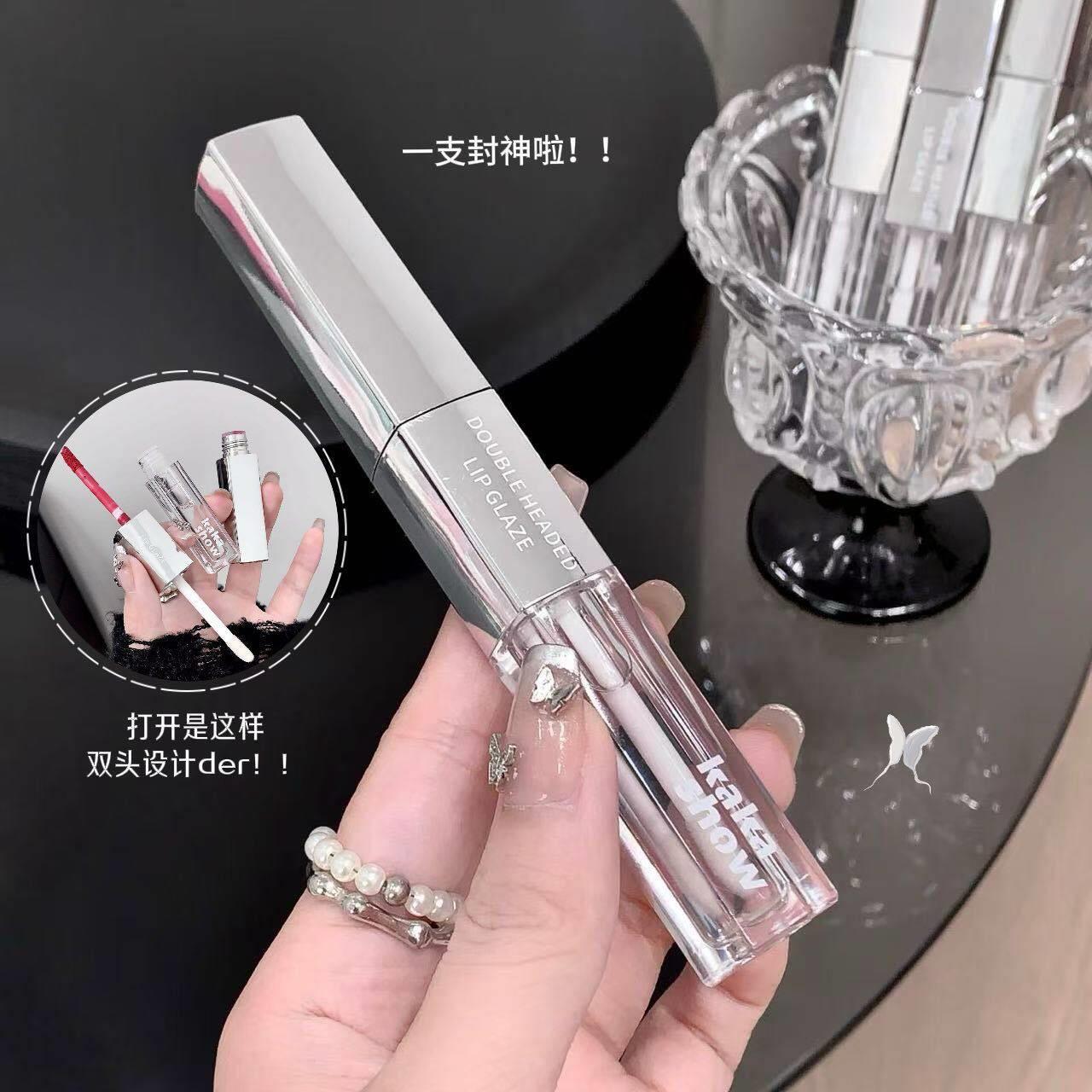 韩系裸色白开水!双头唇釉哑光雾面不沾杯水光唇蜜镜面口红雨衣ins