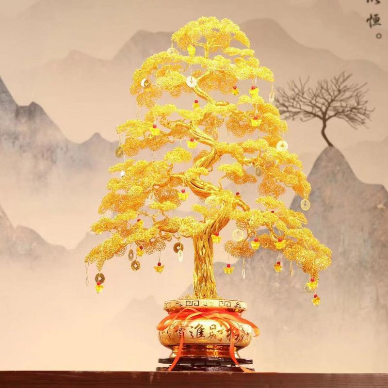 摇钱树手工铺招编铝线发织财树摆件工艺品电视柜装饰品DPY店开业