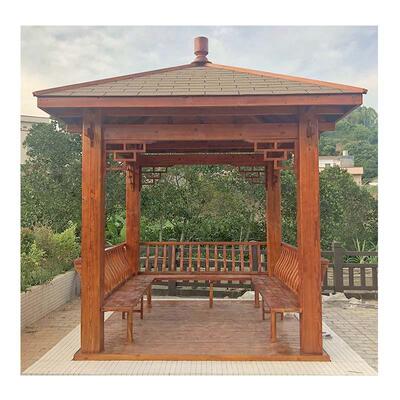 美丽乡村建设四角凉亭六角凉亭实木长廊仿古凉亭走廊园林茅草亭