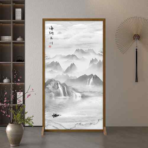 高档中简约现代隔断入式户布艺遮移挡客厅木质屏风玄关新装饰动座