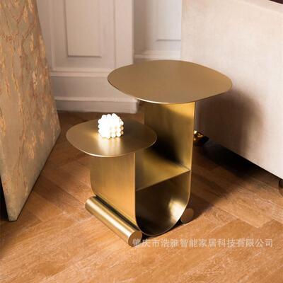 钛金置物架轻奢意式简约客厅茶几角网红家用不锈钢抛光边几角桌