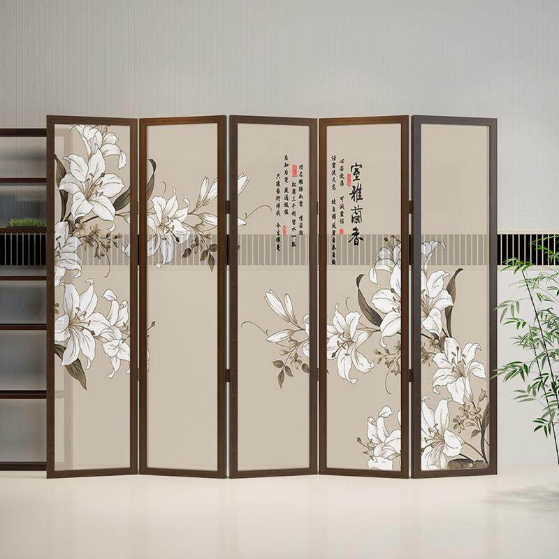 客新中式折叠屏风隔断厅简约现代移动户遮挡茶Z4室装饰入兰可花折
