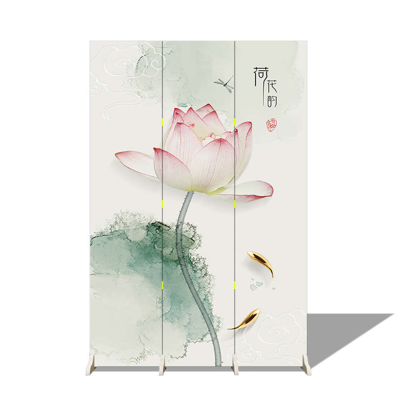 中式屏风隔断客厅入户正对门折叠移动办公室家用玄关荷花卧室遮挡