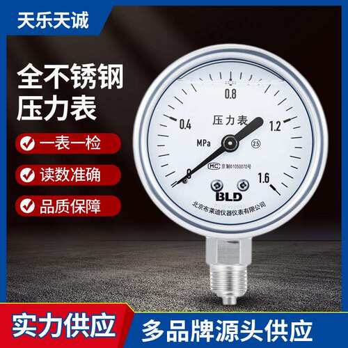 布莱迪全不锈钢压力表YTH-040 0～1.6MPa 2.5级 NPT1/8 径向无边