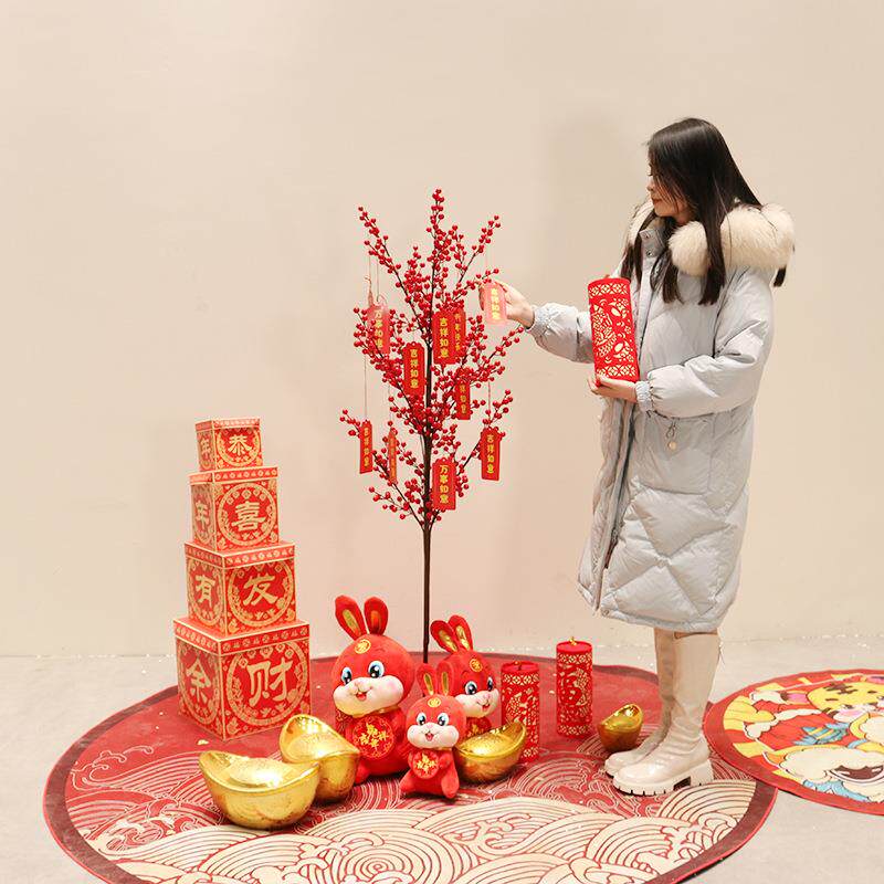 仿真红果树新年发财树红浆果树家居客厅摆件装饰婚庆春节落地装饰