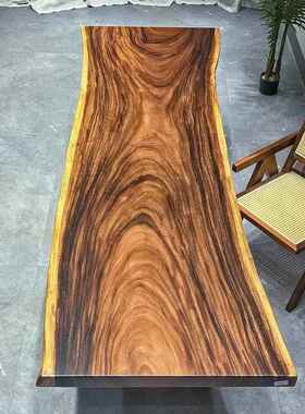 高档南美胡木大板实茶桌茶台桃自边然雨木木办公书桌原木风餐桌1.