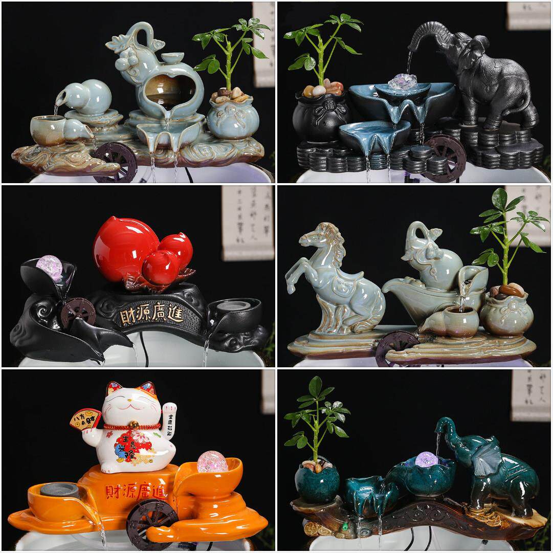 招财猫陶瓷鱼缸流水摆件造景缸水槽石头缸搭配鱼缸水循环水景配件