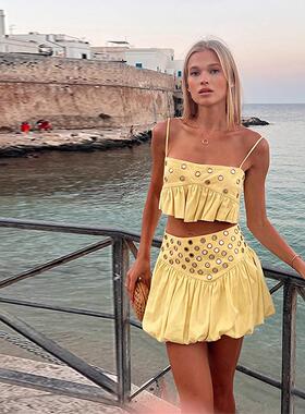 Metal Decorative Bottom Strap Skirt Set