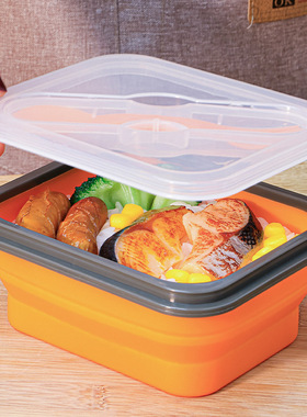 厂家直销 可伸缩硅胶折叠饭盒 儿童午餐便当盒饭盒 微波炉保鲜盒