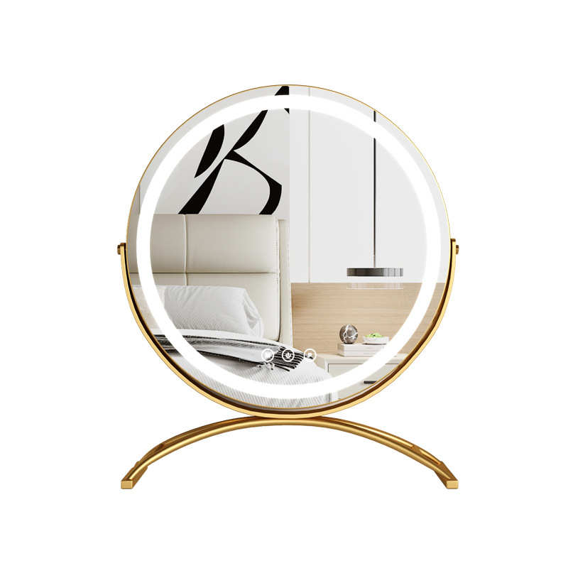 光桌面美红妆家用灯圆形镜大号梳妆镜led台式化妆镜风子网补镜ins