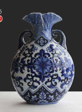 厂家直销陶瓷摆件家居客厅仿古青花瓷工艺品摆设中式插花装饰大花