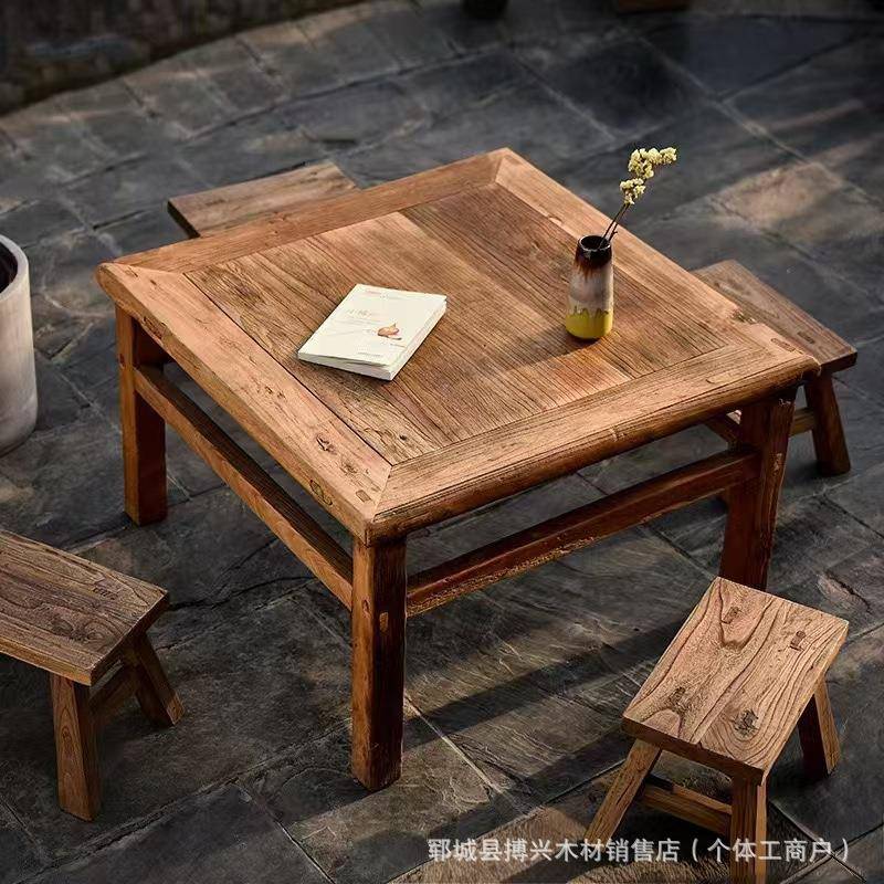 老榆木餐椅做旧老门板复餐桌桌商用餐桌组合米古线面馆餐桌实木茶