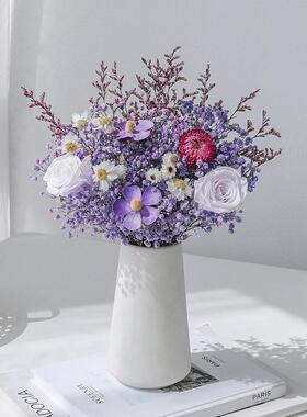 高级天然玫瑰干花花束真花永生花diy材料满天星客厅装饰摆设摆件