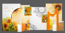 向日葵油画橙色复古秋天系婚礼效果图背景素材psd婚礼制作图ins